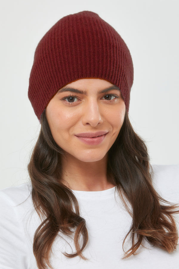 Cashmere Slouch Rib Hat Wine