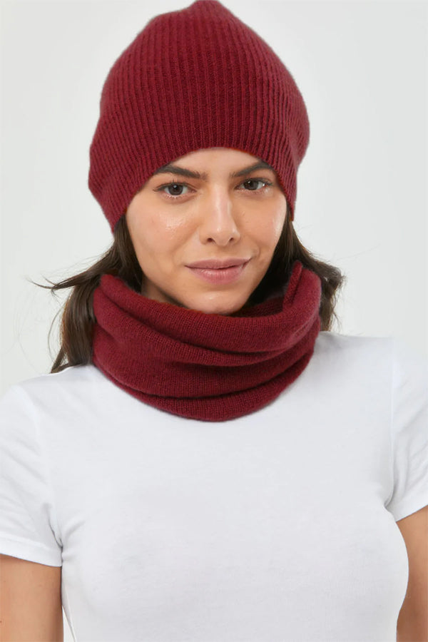 Cashmere Slouch Rib Hat Wine